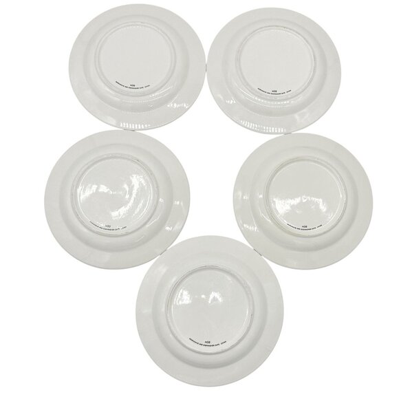 MSE Set Of 5 Lunch Plates 9 inch White With Green Trim Purple Floral Design - Picture 4 of 8